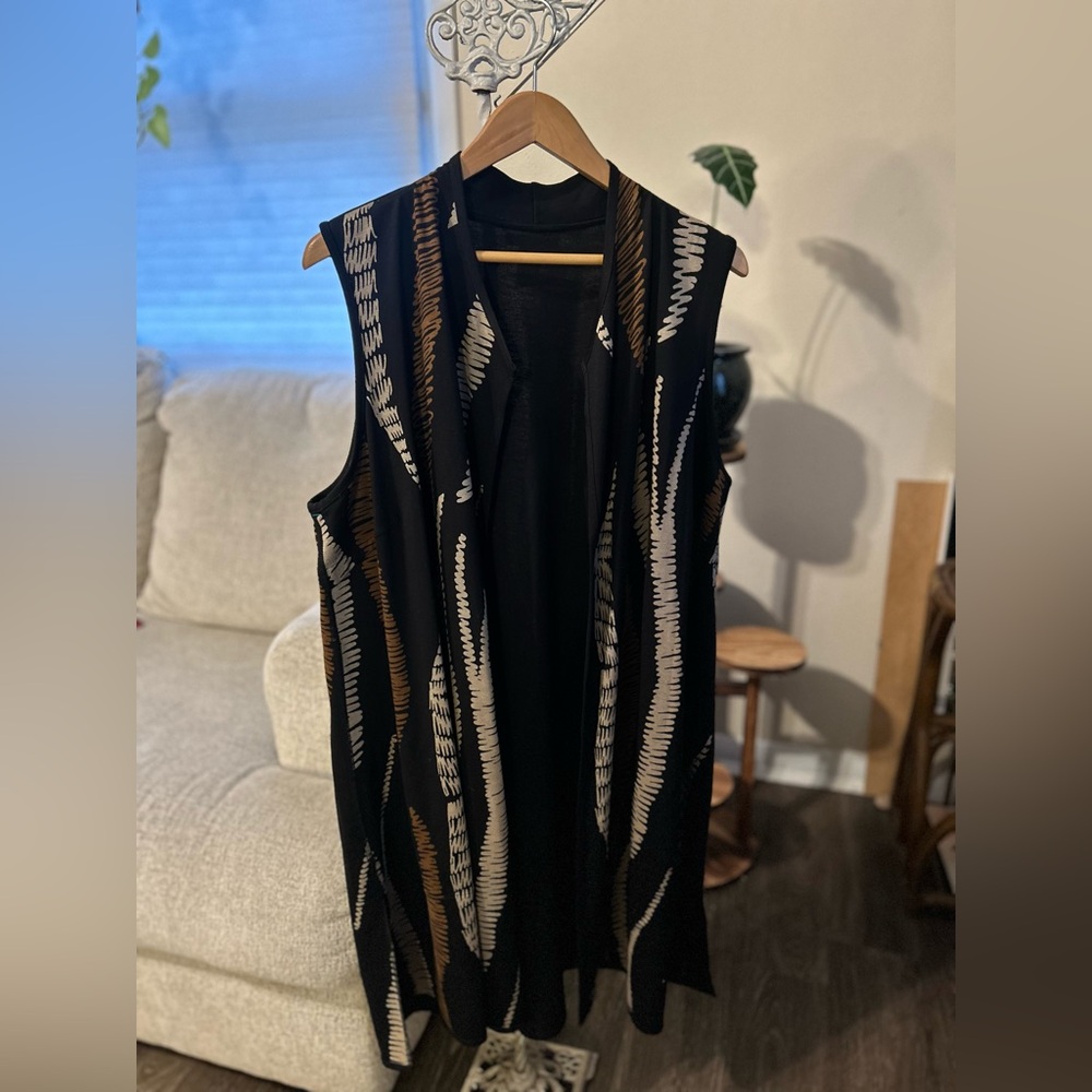 John Mark Reversible Black Geometric Cotton Sweater Vest Open Cardigan XL Artsy